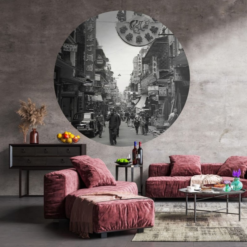 WallArt Papel de parede circular "Hong Kong the Old Days" 142,5 cm-Papel de parede-Home Retail