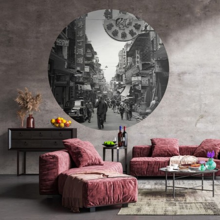 WallArt Papel de parede circular "Hong Kong the Old Days" 142,5 cm