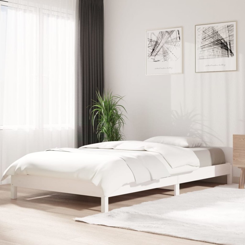 Cama empilhável 100x200 cm madeira de pinho maciça branco-Camas e estruturas de camas-Home Retail