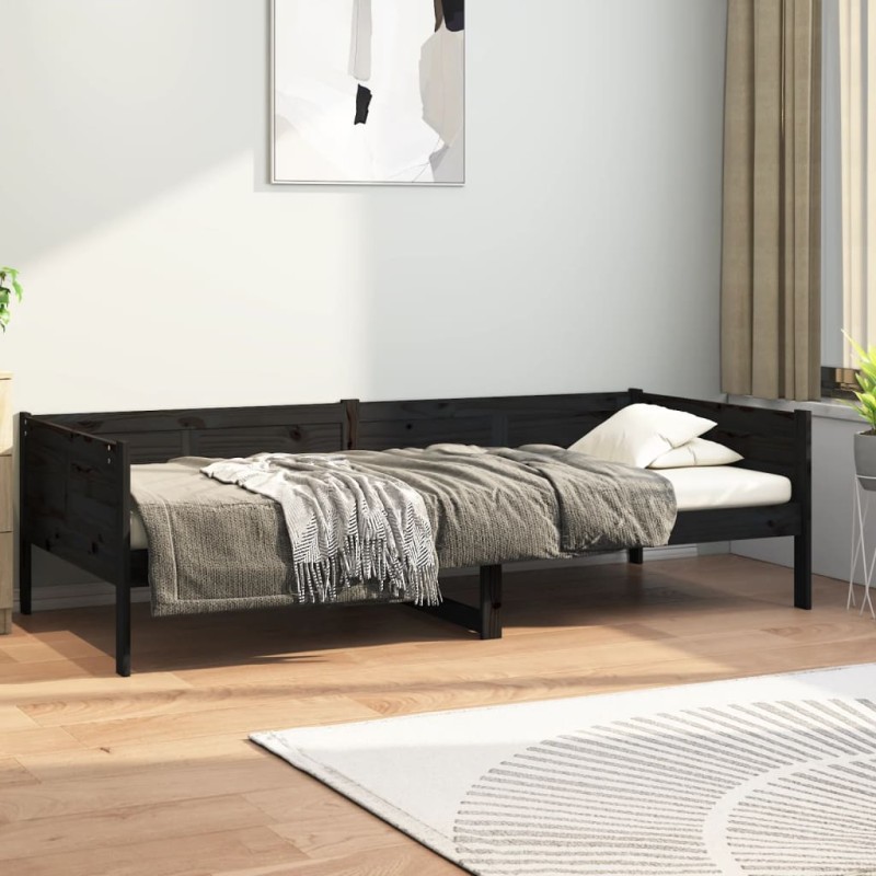 Sofá-cama 80x200 cm madeira de pinho maciça preto-Camas e estruturas de camas-Home Retail