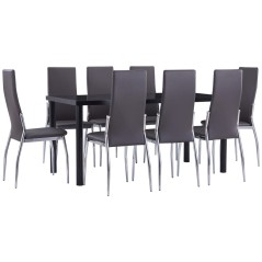 9 pcs conjunto de jantar couro artificial cinzento