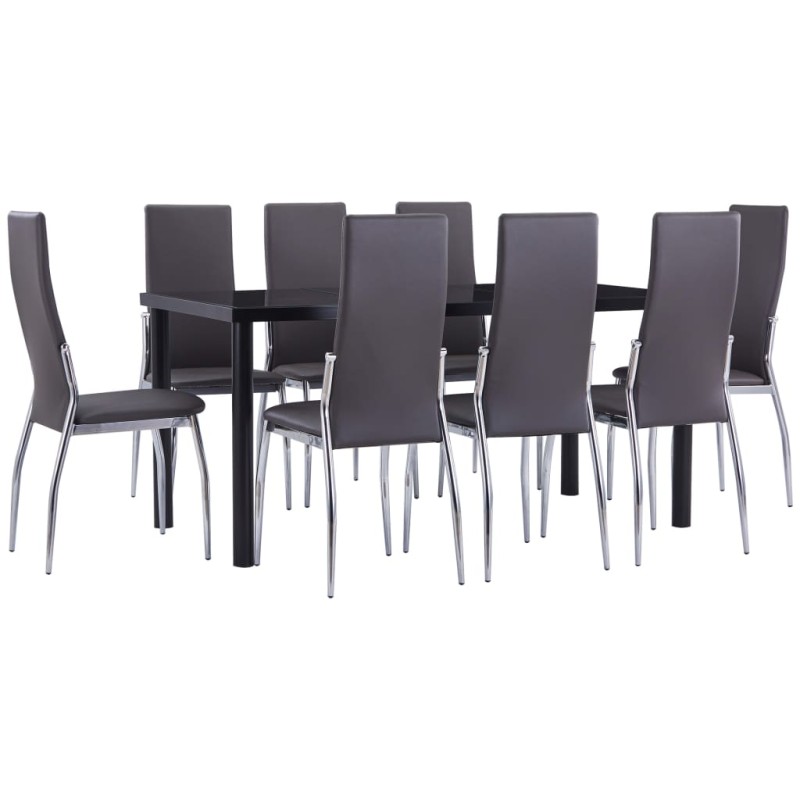 9 pcs conjunto de jantar couro artificial cinzento-Conjuntos de móveis para cozinha e sala de jantar-Home Retail