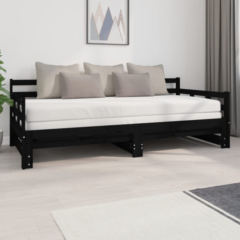 Estrutura sofá-cama de puxar 2x(90x200) cm pinho maciço preto-Camas e estruturas de camas-Home Retail