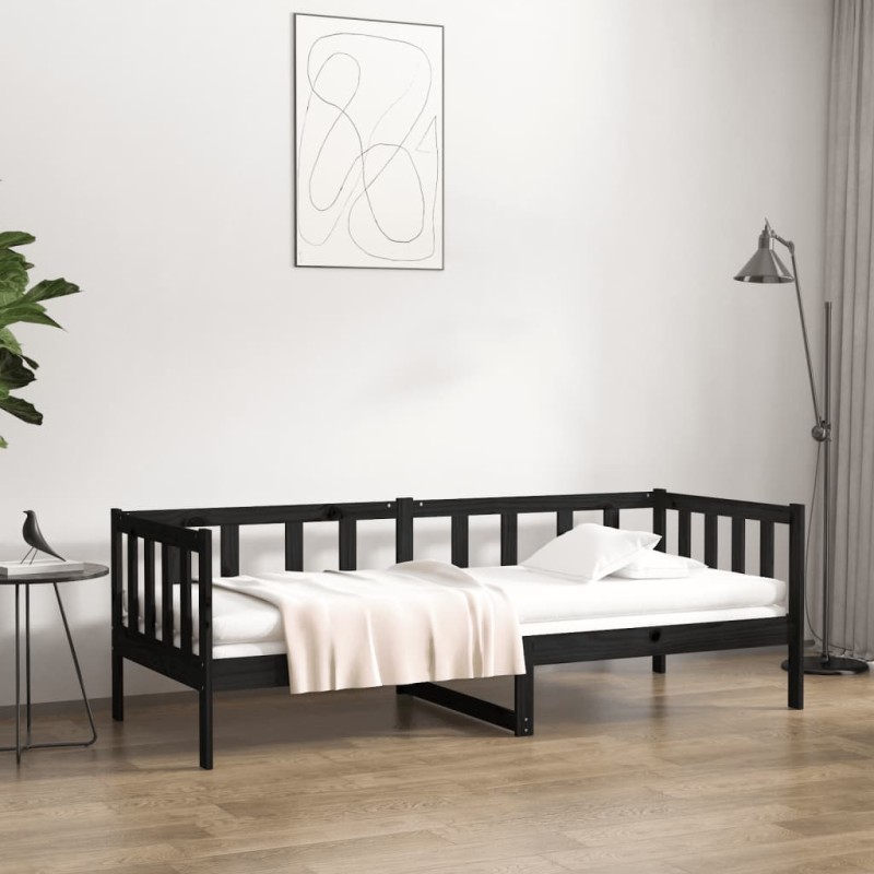 Sofá-cama 90x190 cm madeira de pinho maciça preto-Camas e estruturas de camas-Home Retail