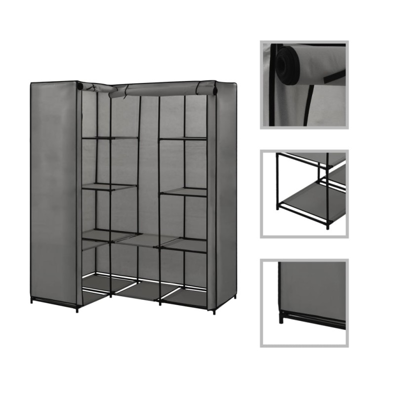 Roupeiro de canto 130x87x169 cm cinzento-Guarda-roupas-Home Retail