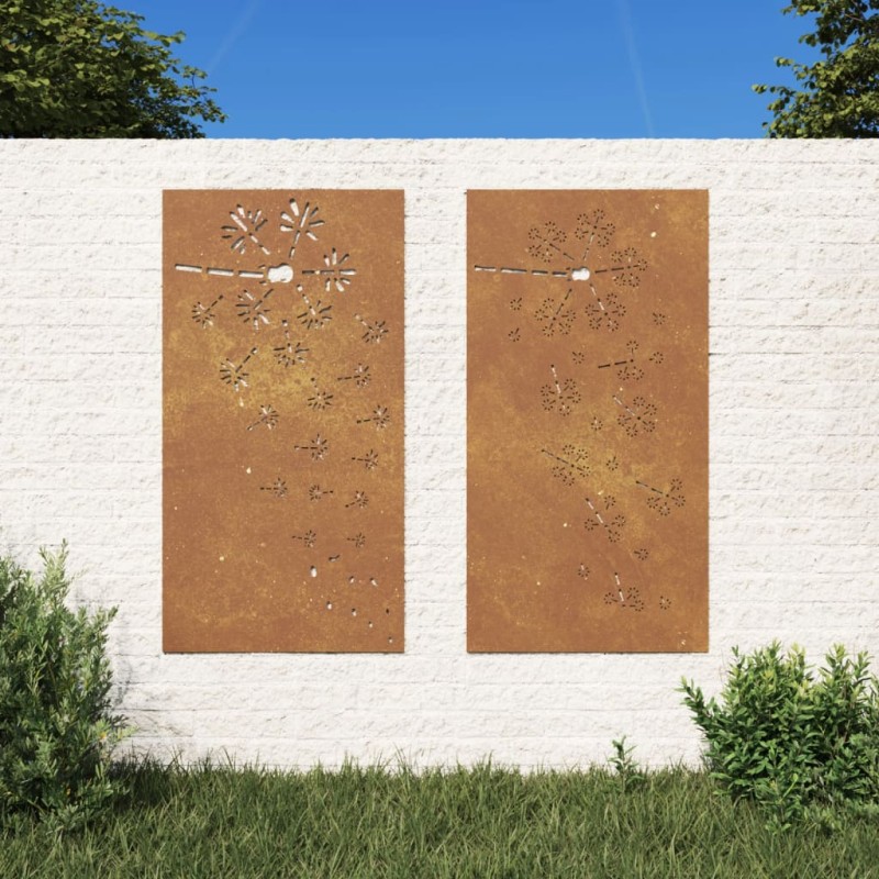 Decorações p/ muro de jardim 2 pcs aço corten design flores-Pósteres, quadros e artes visuais-Home Retail