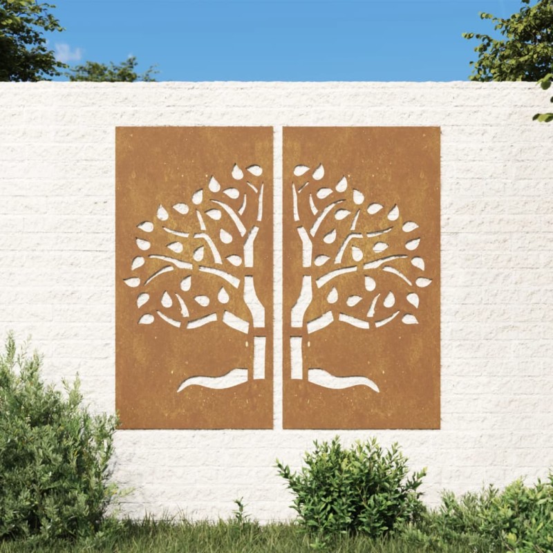 Decoração muro de jardim 2pcs 105x55cm aço corten design árvore-Pósteres, quadros e artes visuais-Home Retail