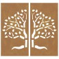 Decoração muro de jardim 2pcs 105x55cm aço corten design árvore