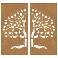 Decoração muro de jardim 2pcs 105x55cm aço corten design árvore