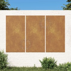 Decoração p/ muro de jardim 3pcs 105x55cm aço corten design sol