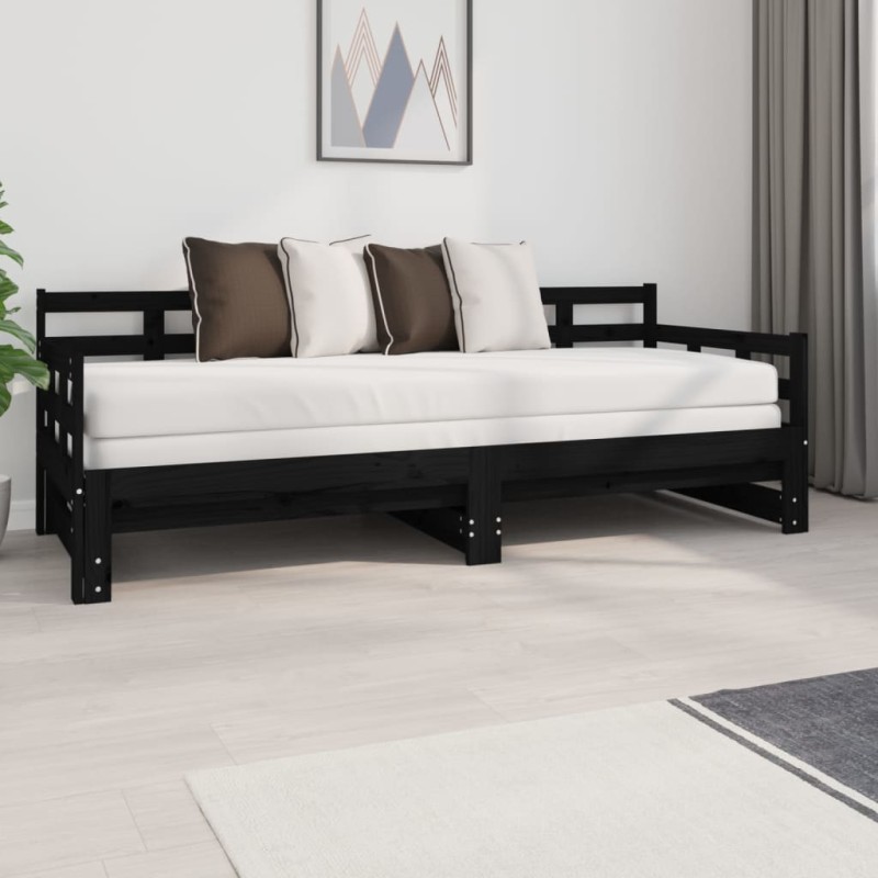 Sofá-cama de puxar pinho maciço preto 2x(80x200) cm-Camas e estruturas de camas-Home Retail