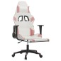 Cadeira gaming massagens c/ apoio pés couro artif. branco/rosa