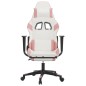 Cadeira gaming massagens c/ apoio pés couro artif. branco/rosa