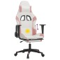 Cadeira gaming massagens c/ apoio pés couro artif. branco/rosa