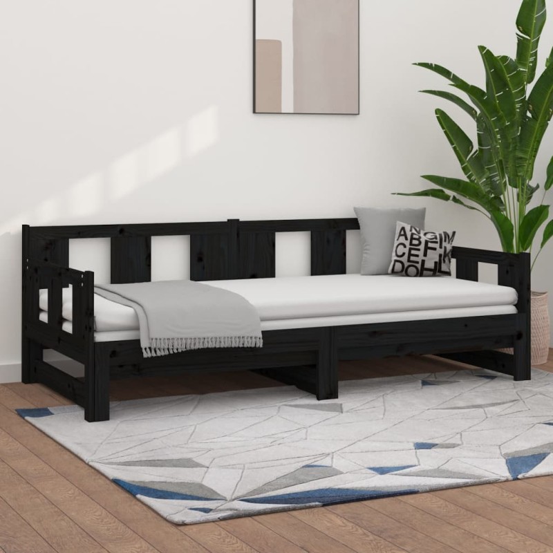 Estrutura sofá-cama de puxar 2x(90x200) cm pinho maciço preto-Camas e estruturas de camas-Home Retail