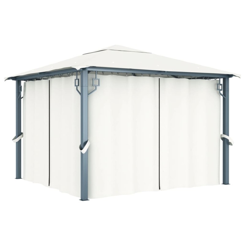 Gazebo com cortina 300x300 cm alumínio creme-Toldos e gazebos-Home Retail