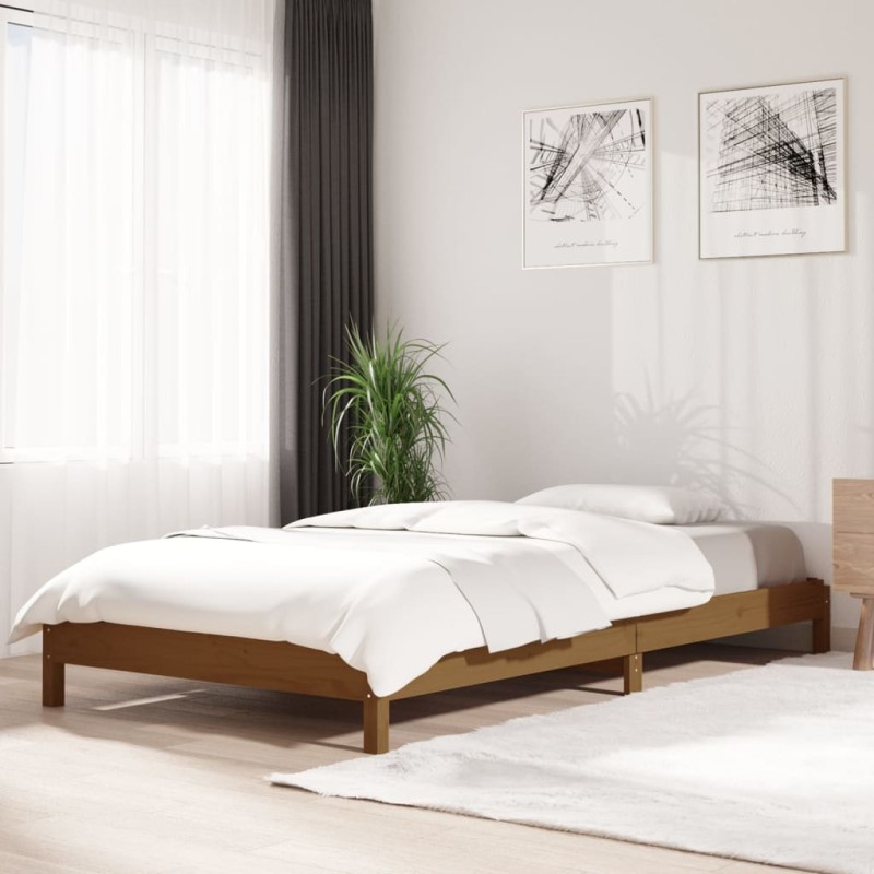 Cama empilhável 90x190 cm madeira de pinho maciça castanho mel-Camas e estruturas de camas-Home Retail