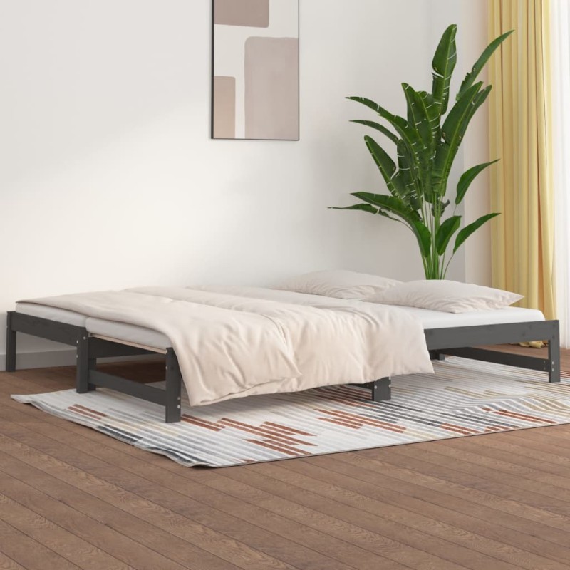 Estrutura sofá-cama de puxar 2x(90x190) cm pinho maciço cinza-Camas e estruturas de camas-Home Retail