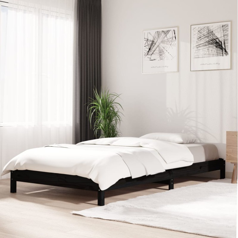 Cama empilhável 75x190 cm madeira de pinho maciça preto-Camas e estruturas de camas-Home Retail