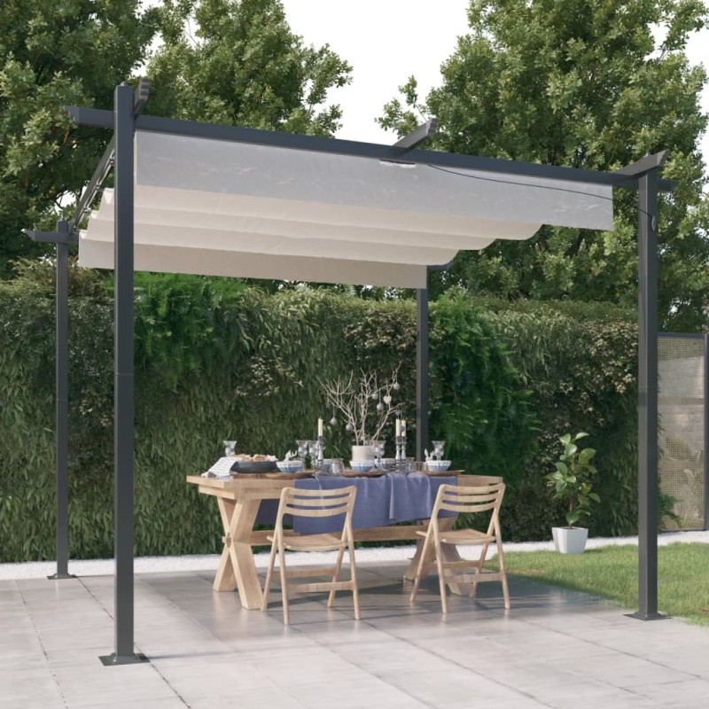 Gazebo de jardim com telhado retrátil 3x3 m cor creme-Toldos e gazebos-Home Retail