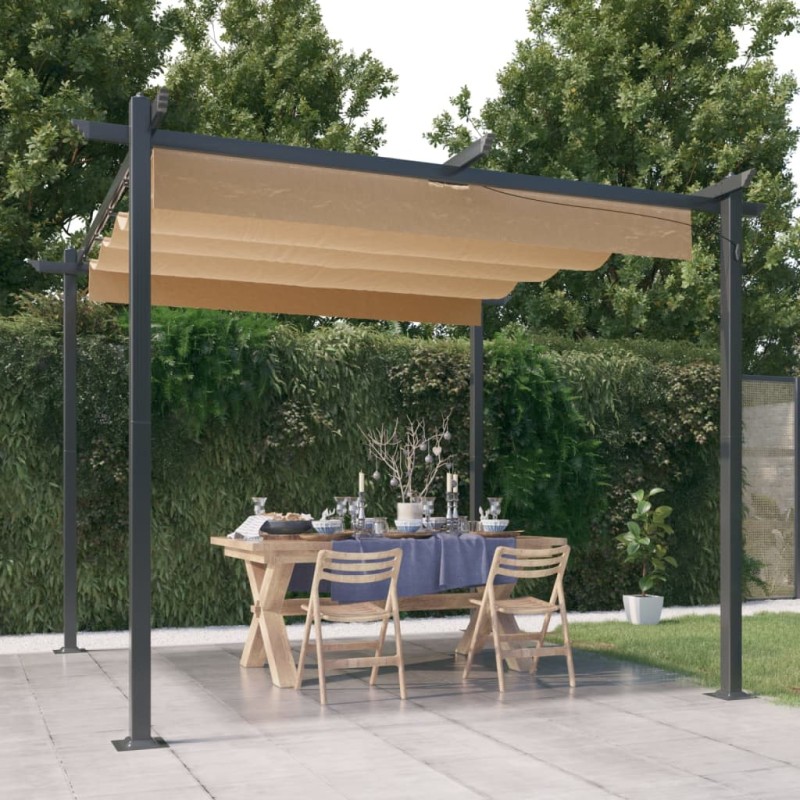 Gazebo de jardim com telhado retrátil 3x3 m cinza-acastanhado-Toldos e gazebos-Home Retail