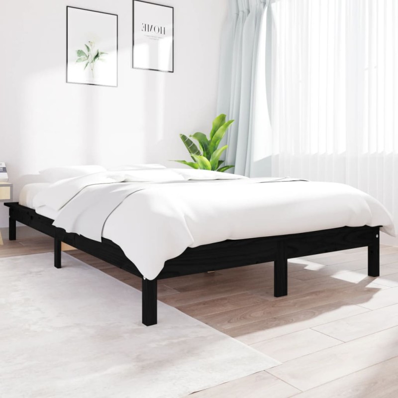 Estrutura de cama 120x200 cm pinho maciço preto-Camas e estruturas de camas-Home Retail