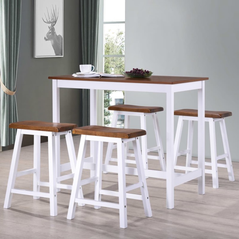 Conjunto mesa e bancos de bar 5 pcs madeira maciça-Conjuntos de móveis para cozinha e sala de jantar-Home Retail