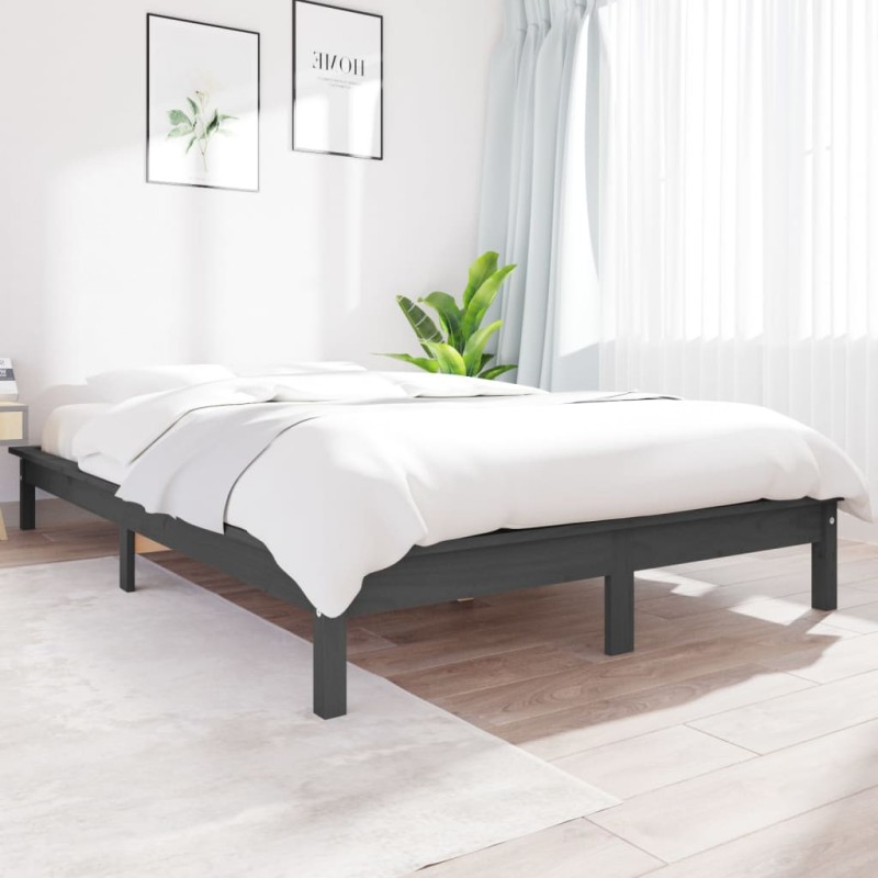 Estrutura de cama 200x200 cm madeira de pinho maciça cinzento-Camas e estruturas de camas-Home Retail