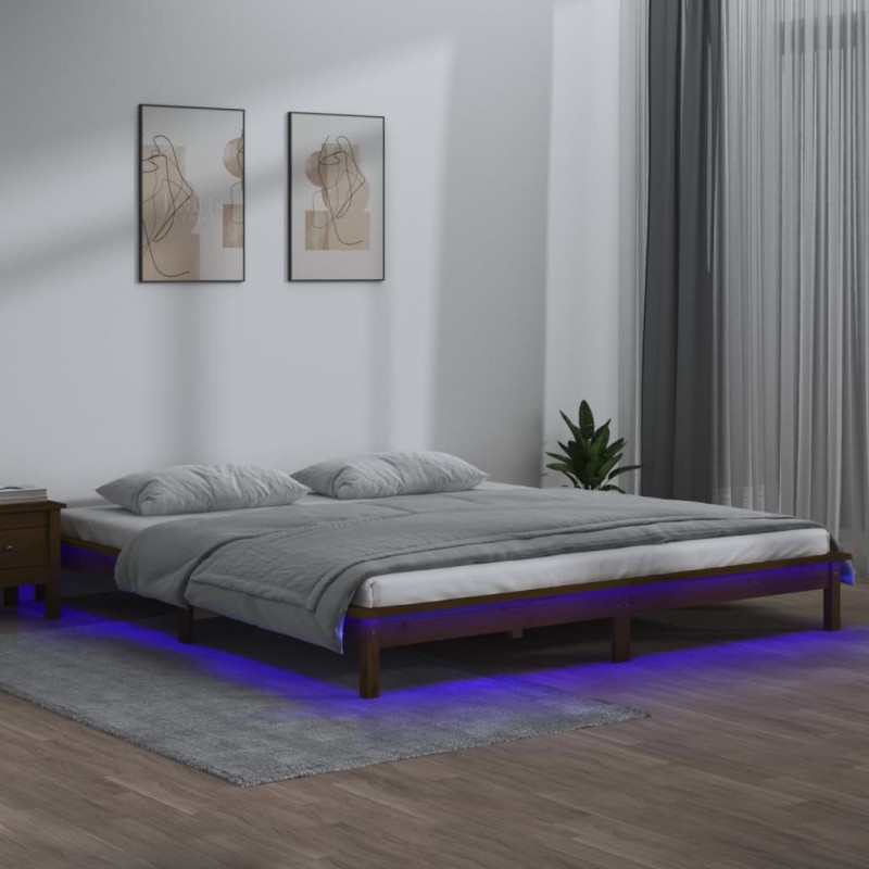 Estrutura de cama c/ LEDs 120x200cm madeira maciça castanho mel-Camas e estruturas de camas-Home Retail