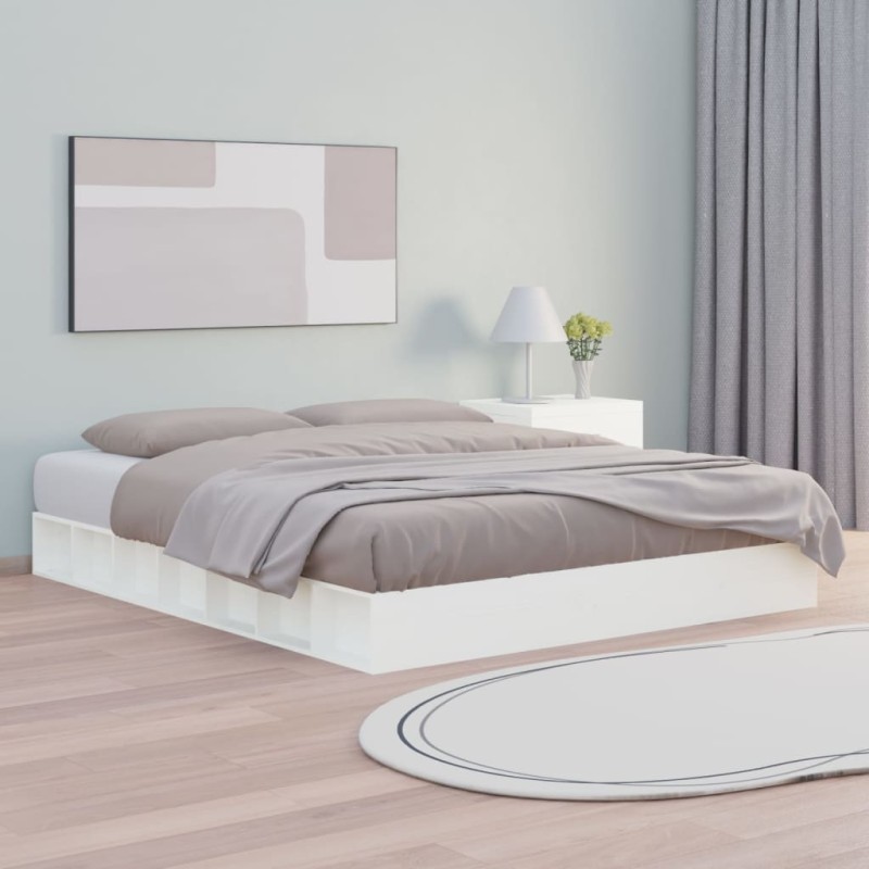 Estrutura de cama 160x200 cm madeira maciça branco-Camas e estruturas de camas-Home Retail