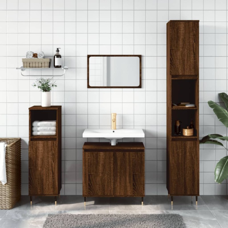 3 pcs conjunto móveis WC derivados de madeira carvalho castanho-Conjuntos de móveis para casa de banho-Home Retail