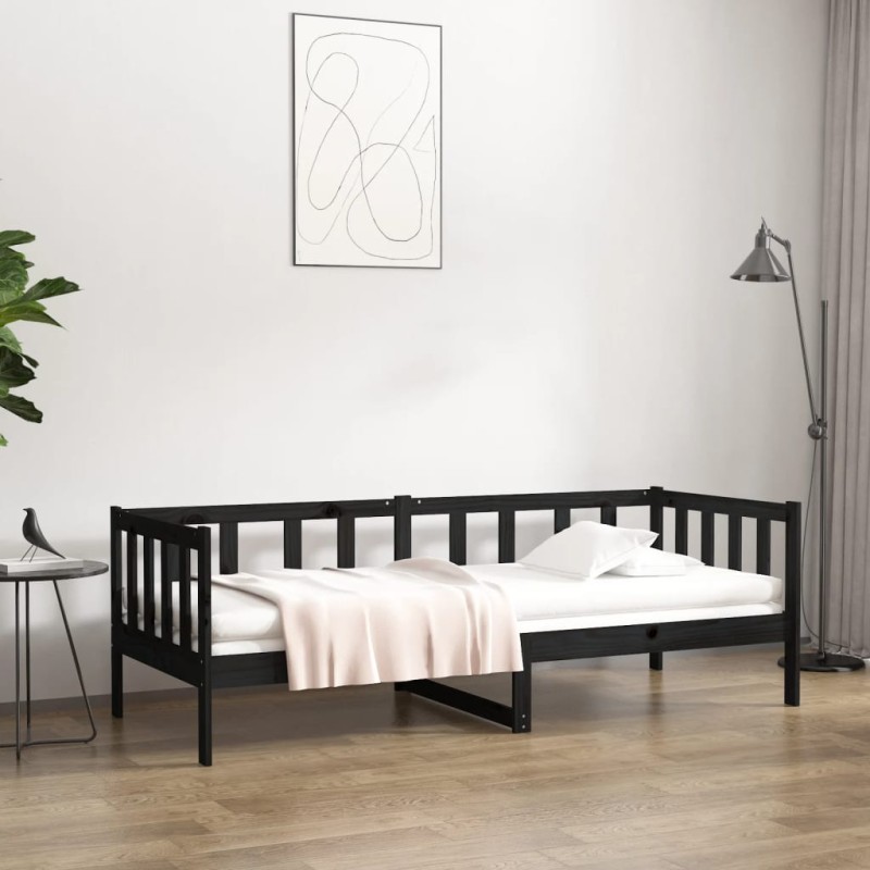 Sofá-cama 80x200 cm madeira de pinho maciça preto-Camas e estruturas de camas-Home Retail