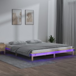 Estrutura de cama com luzes LEDs 140x200 cm madeira maciça