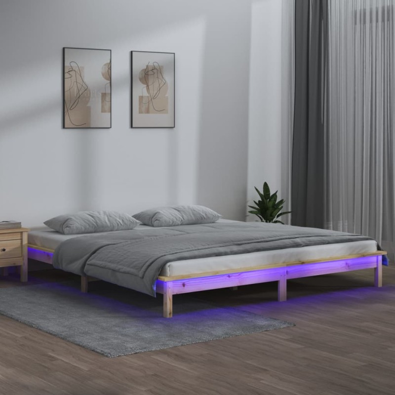 Estrutura de cama com luzes LEDs 140x200 cm madeira maciça-Camas e estruturas de camas-Home Retail