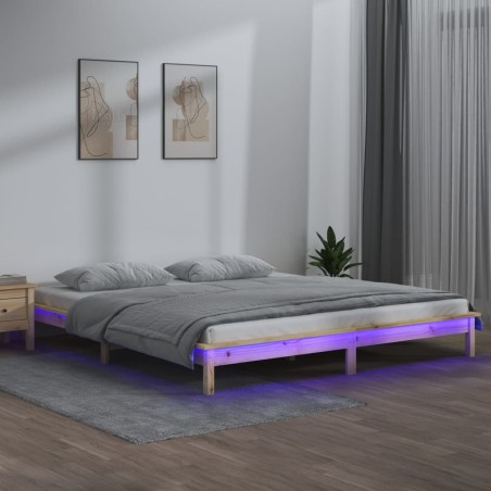 Estrutura de cama com luzes LEDs 140x200 cm madeira maciça