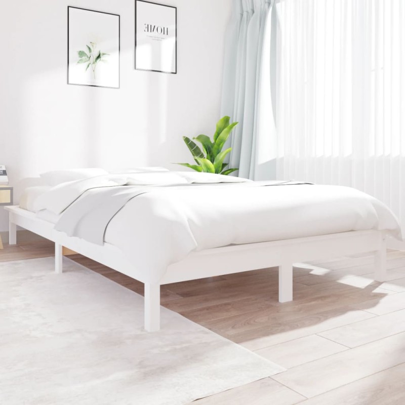 Estrutura de cama 140x200 cm pinho maciço branco-Camas e estruturas de camas-Home Retail