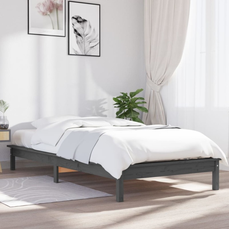 Estrutura de cama 90x200 cm pinho maciço cinzento-Camas e estruturas de camas-Home Retail