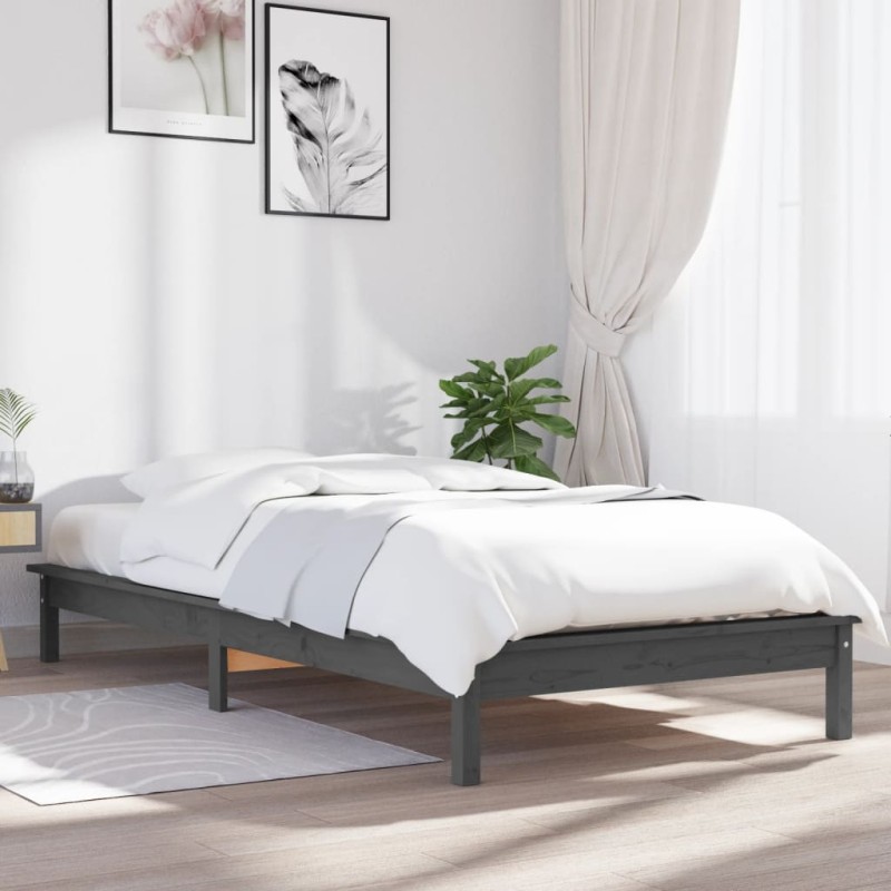 Estrutura cama pequena solteiro 75x190 cm pinho maciço cinzento-Camas e estruturas de camas-Home Retail