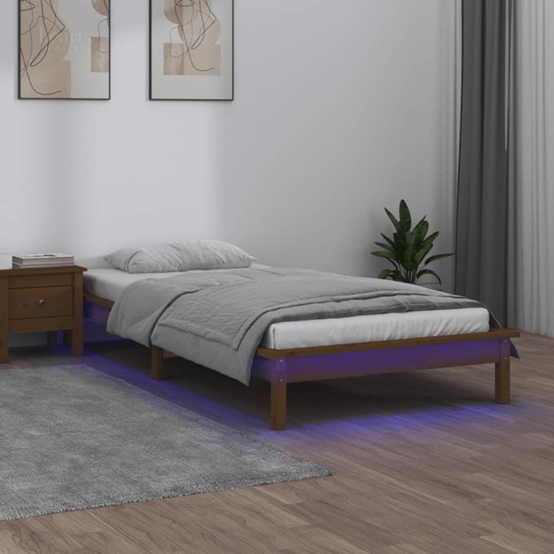 Estrutura de cama c/ luzes LED 90x200 cm madeira castanho mel-Camas e estruturas de camas-Home Retail