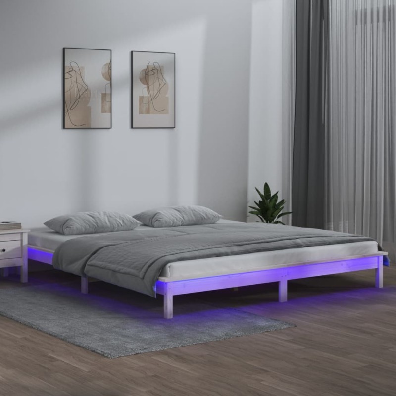 Estrutura de cama c/ LED 140x190 cm branco-Camas e estruturas de camas-Home Retail