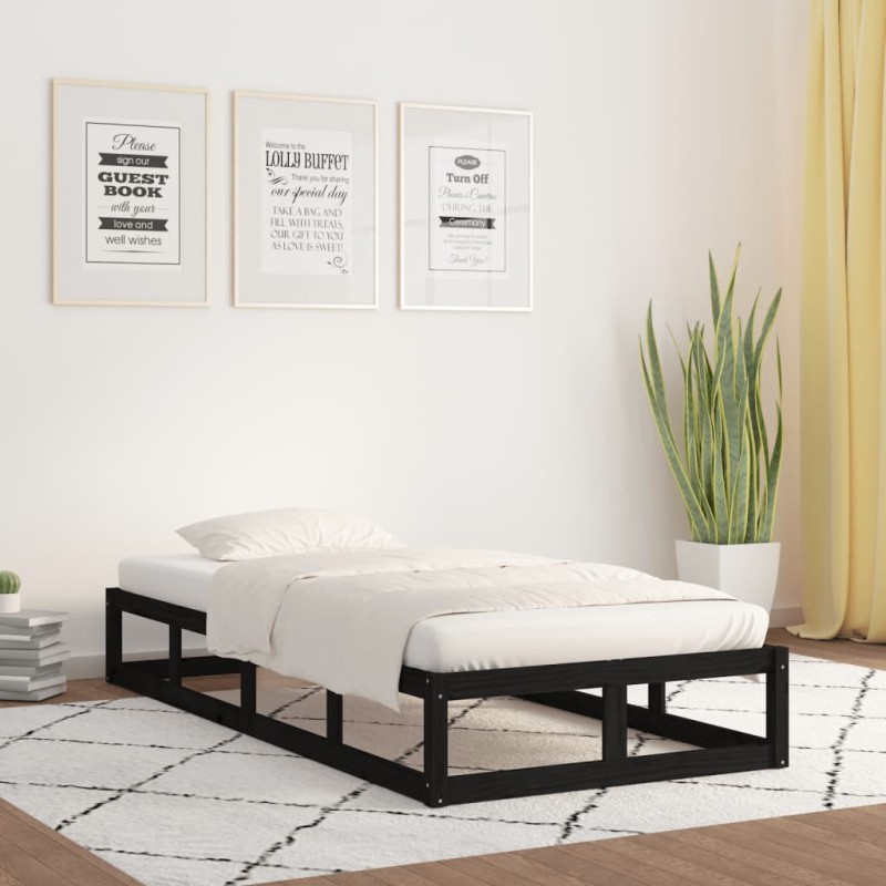 Estrutura de cama solteiro 90x190 cm madeira maciça preto-Camas e estruturas de camas-Home Retail