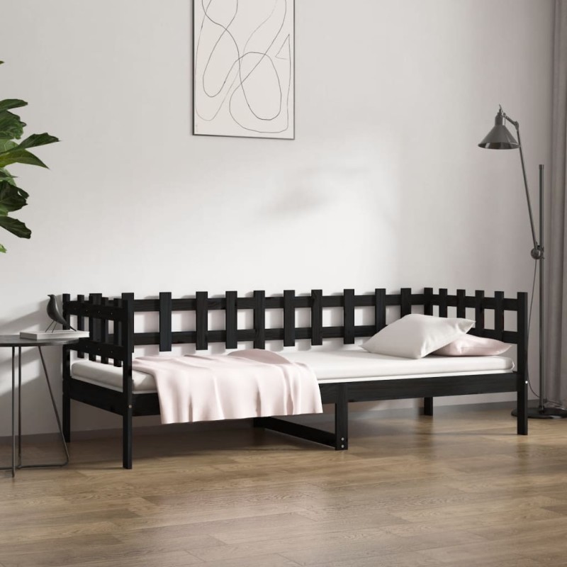 Sofá-cama 90 x 200 cm madeira de pinho maciça preto-Camas e estruturas de camas-Home Retail