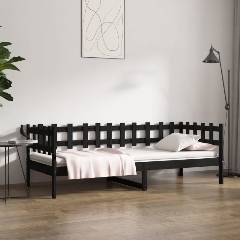 Sofá-cama 80x200 cm madeira de pinho maciça preto-Camas e estruturas de camas-Home Retail