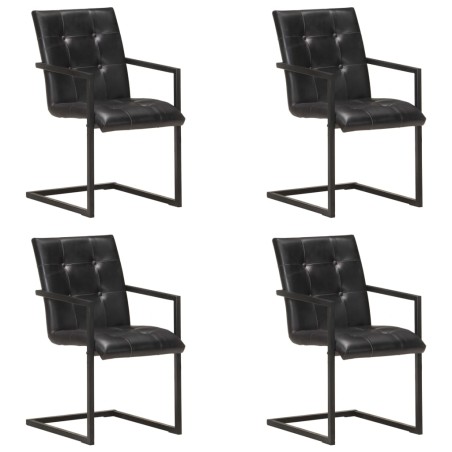 Cadeiras de jantar cantilever 4 pcs couro genuíno preto