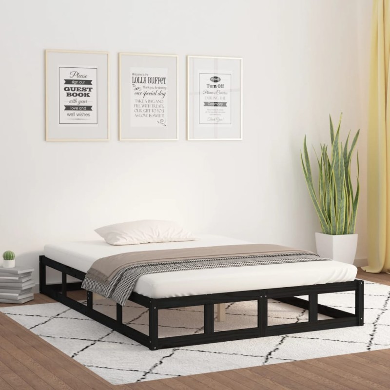 Estrutura de cama 140x190 cm madeira maciça preto-Camas e estruturas de camas-Home Retail