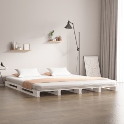 Cama de paletes king 150x200 cm pinho maciço branco