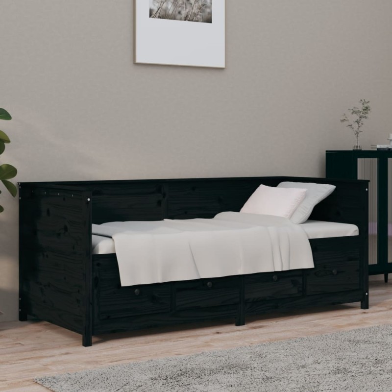 Sofá-cama 100x200 cm madeira de pinho maciça preto-Camas e estruturas de camas-Home Retail