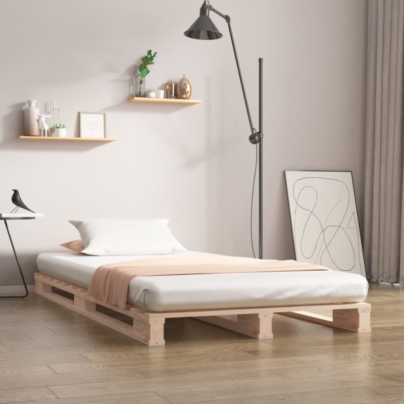 Cama de paletes pequena de solteiro 75x190 cm pinho maciço-Camas e estruturas de camas-Home Retail