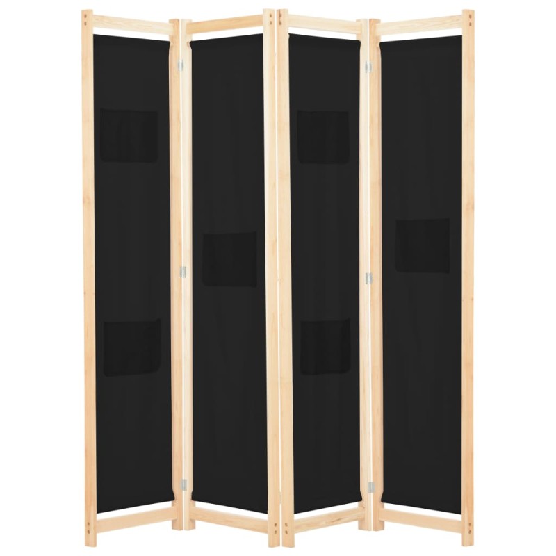 Divisória de quarto com 4 painéis 160x170x4 cm tecido preto-Biombos-Home Retail