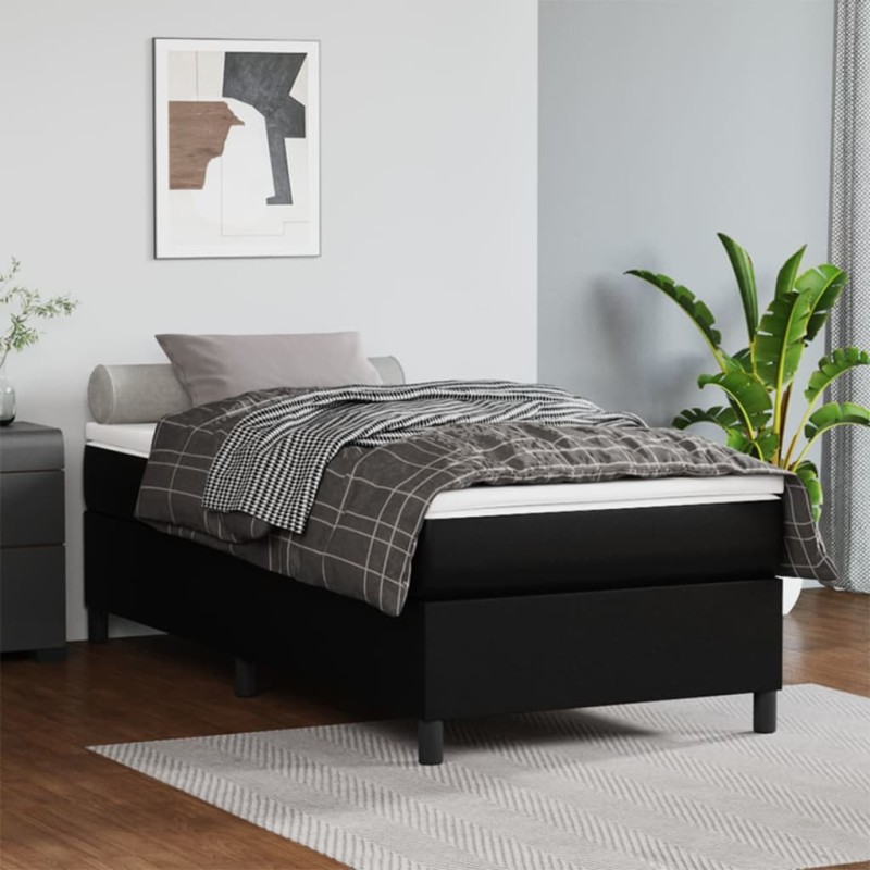 Estrutura de cama 90x200 cm couro artificial preto-Camas e estruturas de camas-Home Retail